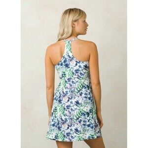 New Womens NWT PrAna S Pristine Dress Recycled Blue White Green Flower Bra Adjus